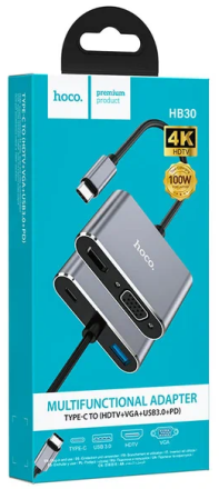  Кабель-переходник Hoco HB30 Type-C на HDMI/USB3.0/VGA/USB-C серый