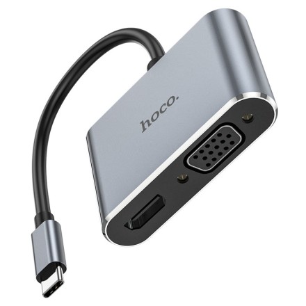  Кабель-переходник Hoco HB30 Type-C на HDMI/USB3.0/VGA/USB-C серый