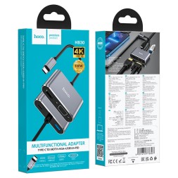 Кабель-переходник Hoco HB30 Type-C на HDMI/USB3.0/VGA/USB-C серый