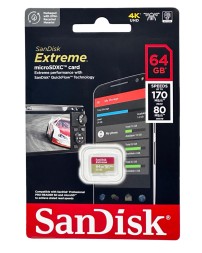 micro SDXC карта памяти SanDisk 64GB Class10 Extreme UHS-I U3 (170 Mb/s) без адаптера SDSQXAH-064G-G