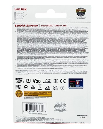  micro SDXC карта памяти SanDisk 64GB Class10 Extreme UHS-I U3 (170 Mb/s) без адаптера SDSQXAH-064G-G
