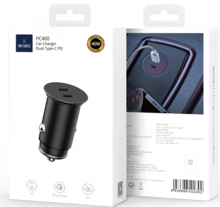  Автомобильное зарядное устройство WiWU PC400 40W 2C черное