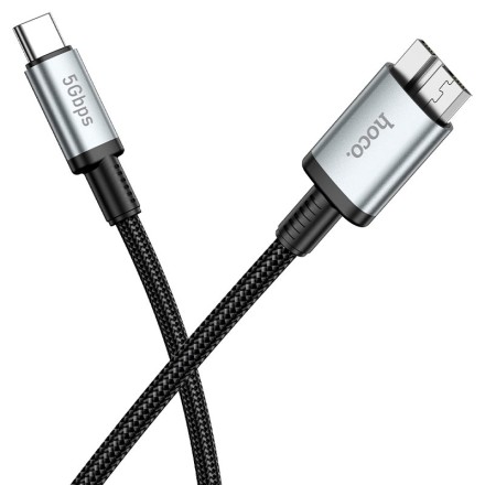  Кабель-переходник Hoco US10 Type-C (папа) на microUSB3.0 (папа) 5Gbps 0.5м черный