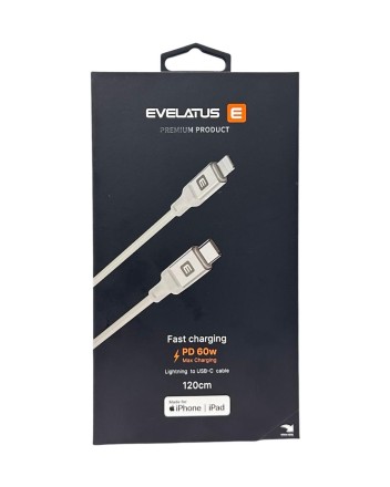  Usb Кабель-зарядка Type-C на Lightning Evelatus 60W 1,2м в тканевой оплетке белый