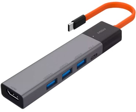  USB-хаб MIIIW Type-C 5в1 3USB/1USB-C/HDMI 4K MWCMA05 серый