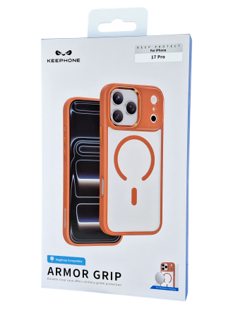  Накладка для i-Phone 17 Pro Keephone Armor Grip MagSnap оранжево-прозрачный