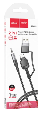  Аудиокабель Hoco UPA23 AUX 3,5мм на Type-C/USB 1м черный