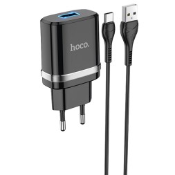 Сетевое зар. устр. Hoco N1 с шнуром Type-C 1USB 2.4A черное