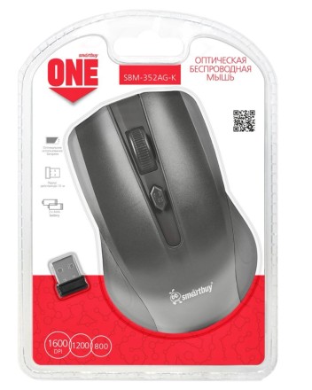  Мышь беспроводная Smartbuy ONE 352AG USB/DPI 800-1200-1600/4 кнопки/2AAA (SBM-352AG-K) черная