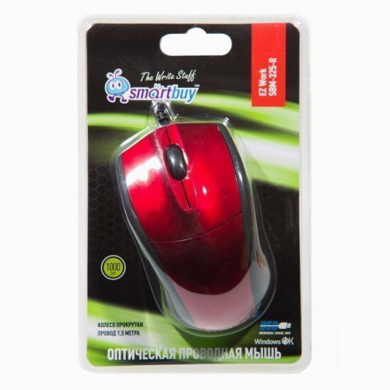Мышь проводная Smartbuy 325 USB/DPI 1000/3 кнопки/1.5м красная (SBM-325-R)