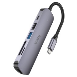 Кабель-переходник Hoco HB28 Type-C на HDMI/USB3.0/USB2.0/USB-C/MicroSD/SD серый
