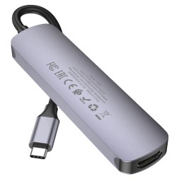 Кабель-переходник Hoco HB28 Type-C на HDMI/USB3.0/USB2.0/USB-C/MicroSD/SD серый