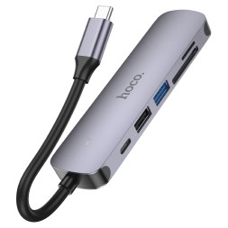 Кабель-переходник Hoco HB28 Type-C на HDMI/USB3.0/USB2.0/USB-C/MicroSD/SD серый