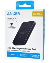 Powerbank с беспроводной зарядкой Anker MagGo Ultra-Slim 10000mAh 5W/7.5W/15W 1USB/1C (A1664) черный