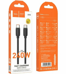 Usb Кабель-зарядка Type-C на Type-C Hoco X115 5A 240W 1м силиконовый черный