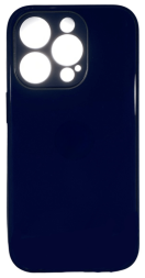 Чехол-накладка для i-Phone 14 Pro Max силикон (стеклянная крышка) темно-синяя