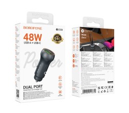 Автомобильное заряд. устр. Borofone BZ32B 1C/1USB 30W+18W темно-серое