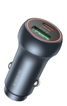  Автомобильное заряд. устр. Borofone BZ32B 1C/1USB 30W+18W темно-серое