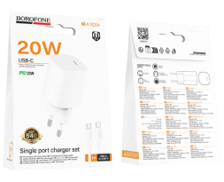 Сетевое зар. устр. Borofone BA103A с шнуром Type-C на Type-C 1C 20W белое