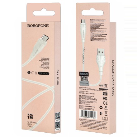  Usb Кабель-зарядка Micro Borofone BX18 Optimal 2.4A 1м белый