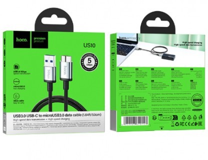  Кабель-переходник USB на microUSB3.0 Hoco US10 5Gbps 0.5м черный