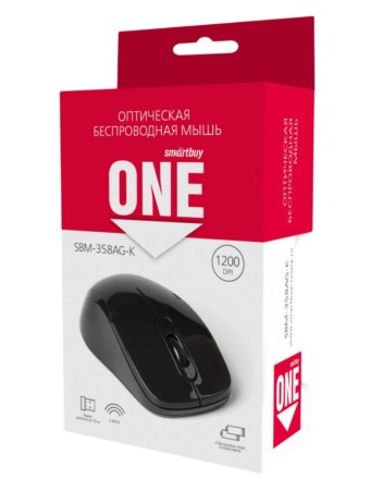  Мышь беспроводная Smartbuy ONE 358AG USB/DPI 1200/3 кнопки/2AAA черная (SBM-358AG-K)