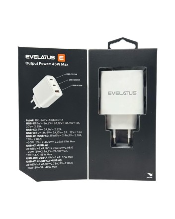  Сетевое зар. устр. Evelatus 145 1USB/2C 22.5W/45W белое