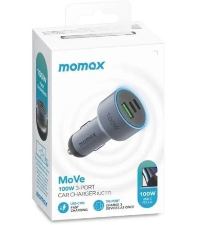  Автомобильное заряд. устр. Momax Move 100W 1USB/2USB-C серый