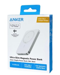 Powerbank с беспроводной зарядкой Anker MagGo Ultra-Slim 10000mAh 5W/7.5W/15W 1USB/1C (A1664) белый