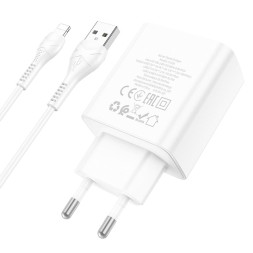 Сетевое зар. устр. Hoco C102A с кабелем Lightning 4USB 18W QC3.0 белое