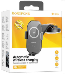 Держатель c беспроводной зарядкой на панель Borofone BH206 15W магнитный черный
