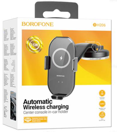  Держатель c беспроводной зарядкой на панель Borofone BH206 15W магнитный черный
