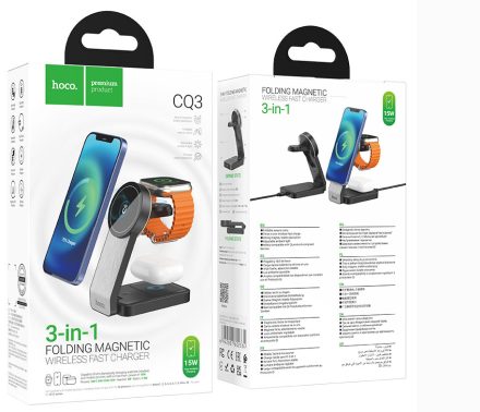  Беспроводное зарядное устройство 3in1 смартфон/Watch/AirPods Hoco CQ3 15W черное