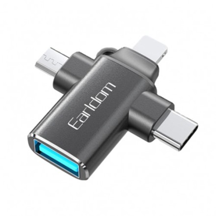  Переходник Earldom OT80 Type-C/Lightning/Micro на USB серый