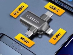 Переходник Earldom OT80 Type-C/Lightning/Micro на USB серый