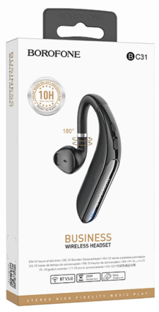 Bluetooth-гарнитура Borofone BC31 BT5.0/70mAh/10ч черная