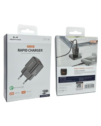  Сетевое зар. устр. Keephone CH-23061 1USB/1C 20W черное