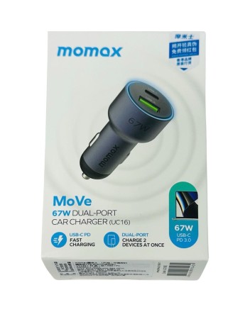  Автомобильное заряд. устр. Momax Move 67W 1USB/1USB-C серый
