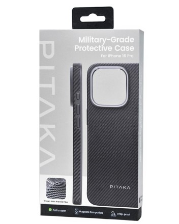  Накладка для i-Phone 16 Pro 6.3&quot; Pitaka Military-Grade Protective Case черно-серый