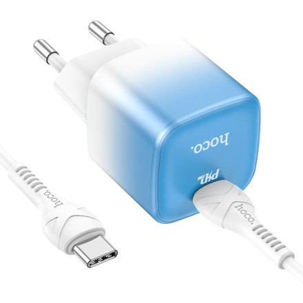  Сетевое зар. устр. Hoco C101A с шнуром Type-C на Type-C 1С PD3.0/QC3.0 20W ледяной синий