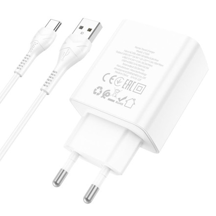  Сетевое зар. устр. Hoco C102A с шнуром Type-C 4USB 18W QC3.0 белое