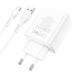 Сетевое зар. устр. Hoco C102A с шнуром Type-C 4USB 18W QC3.0 белое