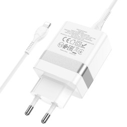 Сетевое зар. устр. Hoco N21 с шнуром Type-C на Lightning 2USB/1С 30W белое