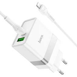 Сетевое зар. устр. Hoco N21 с шнуром Type-C на Lightning 2USB/1С 30W белое