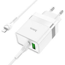 Сетевое зар. устр. Hoco N21 с шнуром Type-C на Lightning 2USB/1С 30W белое