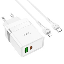 Сетевое зар. устр. Hoco N21 с шнуром Type-C на Lightning 2USB/1С 30W белое