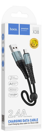  Usb Кабель-зарядка Micro Hoco X38 Cool 2.4A 0.25м в тканевой оплётке чёрный