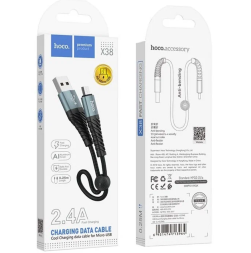 Usb Кабель-зарядка Micro Hoco X38 Cool 2.4A 0.25м в тканевой оплётке чёрный