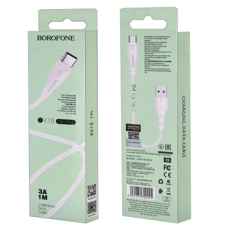  Usb Кабель-зарядка Type-C Borofone BX18 Optimal 2A 1м силиконовый белый