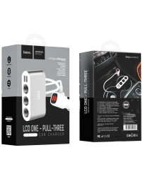 Разветвитель прикуривателя Hoco Z13 12/24В 3 гнезда/2USB + LCD серебристый